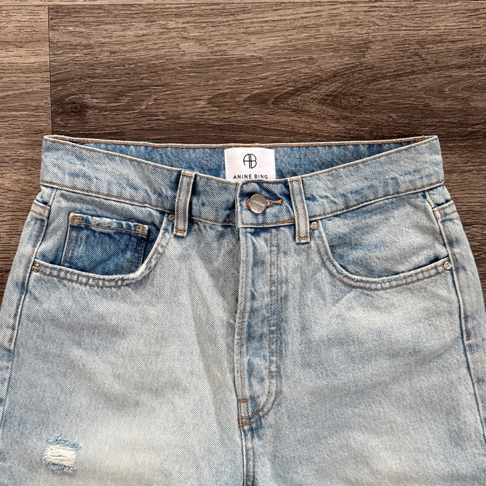Anine Bing Jeans 26 Women's Light Blue Straight Leg High rise Distressed Denim - Picture 3 of 7